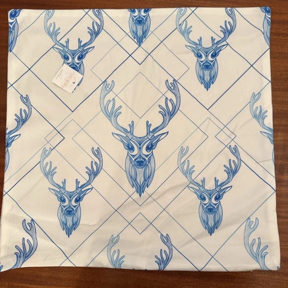 Deer Stag Elk Christmas Soft Plush Throw Pillow Cover Winter Holiday Chinoiserie